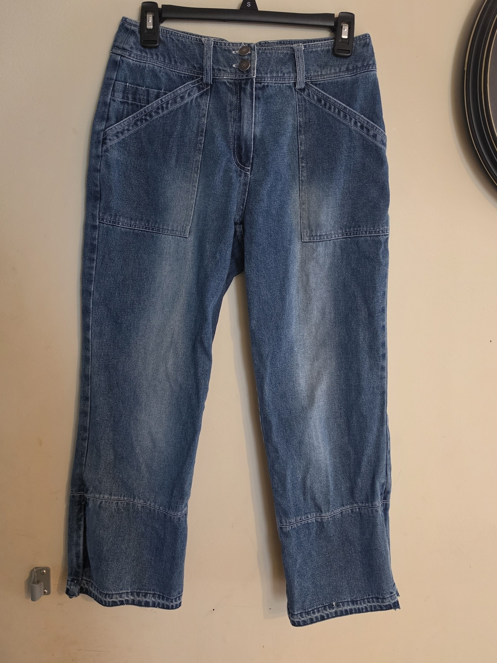 Women's Cropped Denim Utility Jeans - Medium Blue